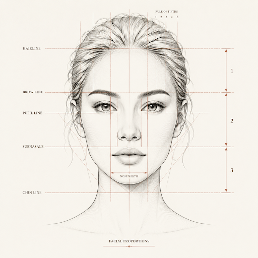 Facial proportion analysis illustration
